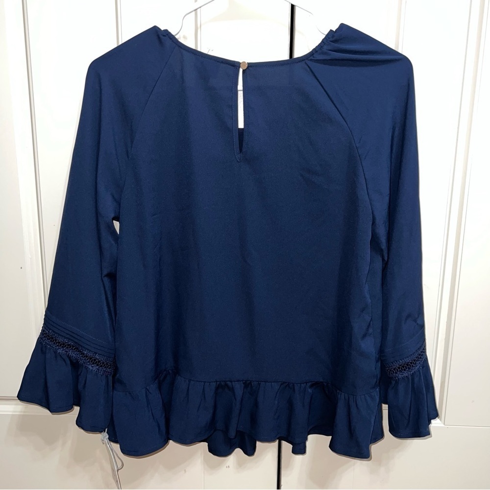 NWT A New Day Xavier Navy Blue Long Sleeve Blouse Size X Small - Picture 9 of 12